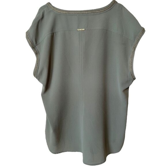 Bebe Olive Green Beaded Trim Sleeveless Blouse - Picture 13 of 13